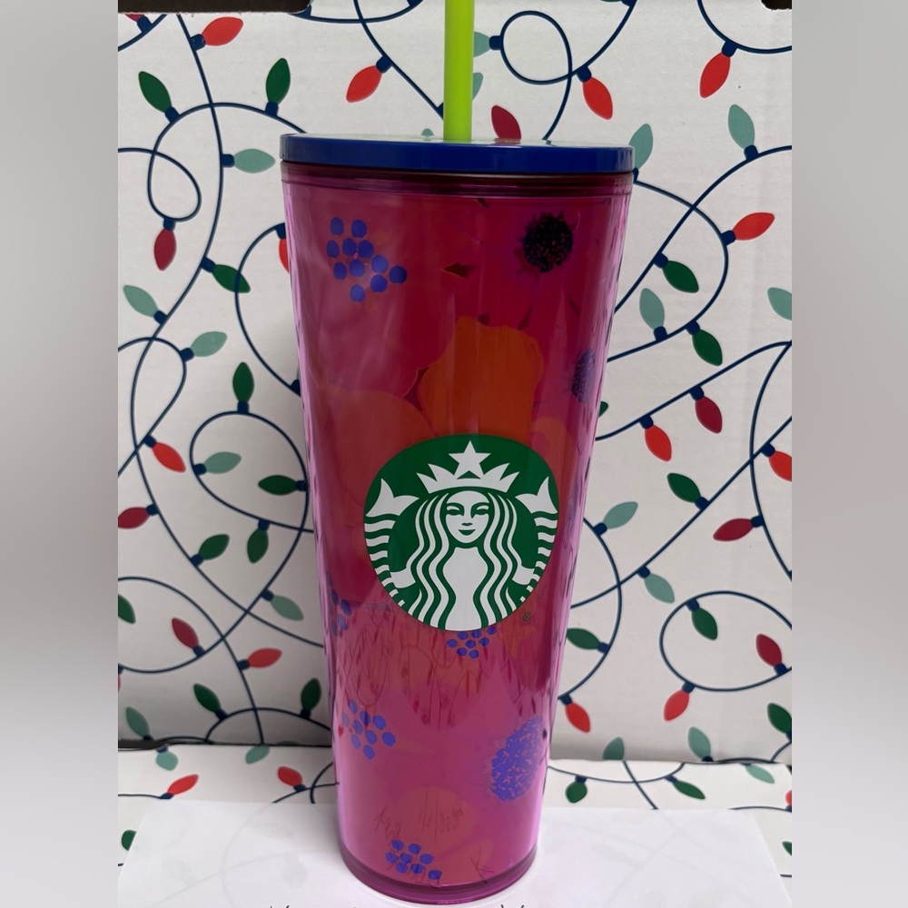 Starbucks (Used) Red flowers with yellow flower lid